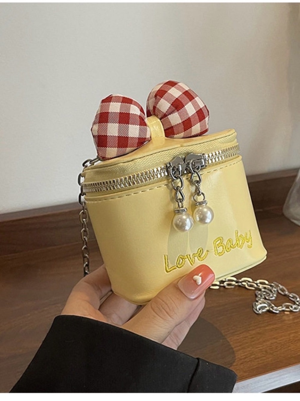 A Classy Chic Boutique Yellow Mini Crossbody with Red Gingham Bow